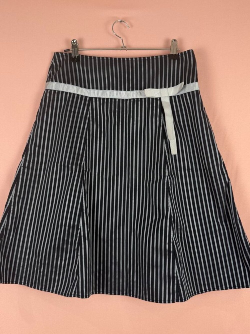 Pinstriped Midi Skirt w/ Bow